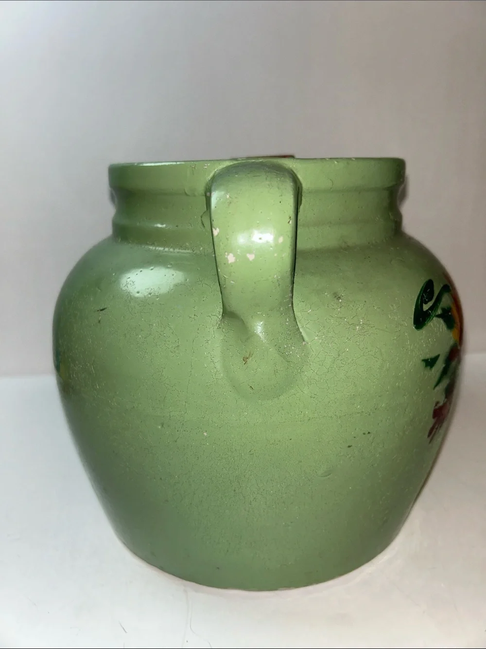1930’s/40’s Hand Painted Unmarked Ransburg Stoneware Cookie Jar or Crock